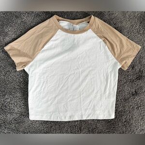H&M White and Tan Short Sleeve Tee Casual Cotton